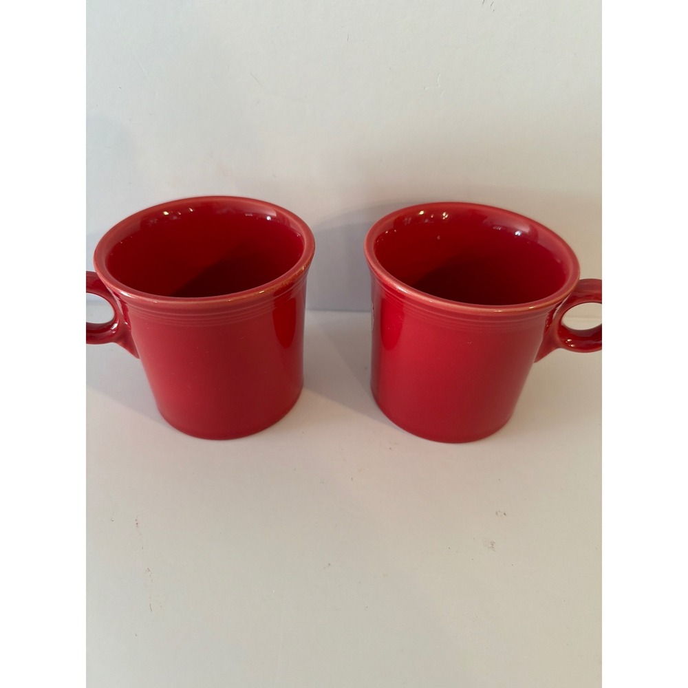 Fiesta Scarlet Red Ringed Coffee Mugs Set of 2 Ceramic Tea Cups HLC USA